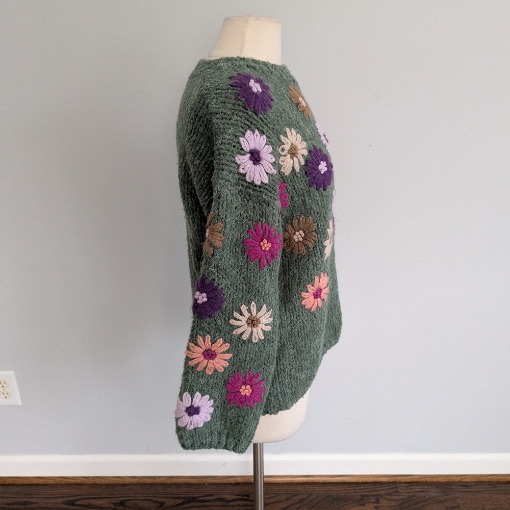 Women's Joh. Green Embroidered Floral Pink Purple Sweater XS Oversized Savita - Picture 6 of 10